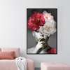 Poster - Lady with pink-white flowers, 30 x 45 см, Canvas on frame, Glamour