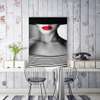 Poster - Girl with red lips, 30 x 60 см, Canvas on frame, Black & White