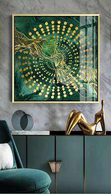 Poster - Green and gold abstract, 40 x 40 см, Canvas on frame