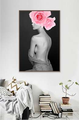 Постер - Розовая роза, 30 x 45 см, Холст на подрамнике, Ню