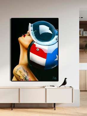 Poster - Girl in a helmet, 30 x 45 см, Canvas on frame