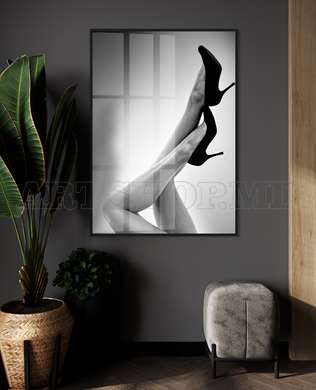 Poster - Black & White Woman Legs, 60 x 90 см, Framed poster on glass, Nude