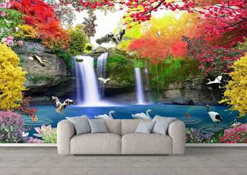 Wall Mural - Autumn landscape with birds