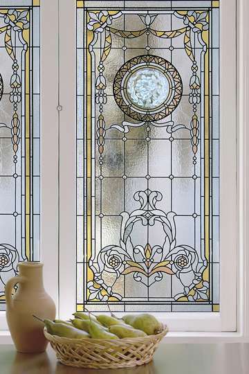 Window Privacy Film, Stained glass window with elegant geometry, 60 x 90cm, Transparent