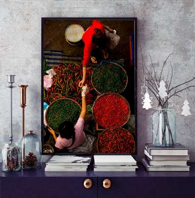 Poster selling spices, 45 x 90 см, Framed poster on glass, Food and Drinks