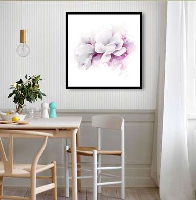 Poster - Floare albă cu contur violet, 100 x 100 см, Poster inramat pe sticla, Flori