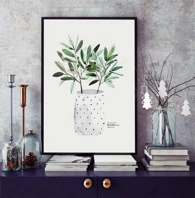 Poster - Green flower in a vase, 60 x 90 см, Framed poster, Botanical