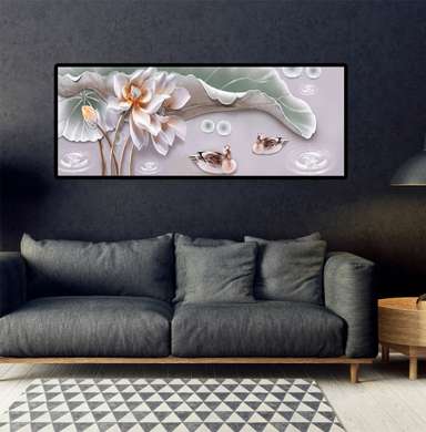 Poster - Delicate flower and ducks, 60 x 30 см, Canvas on frame