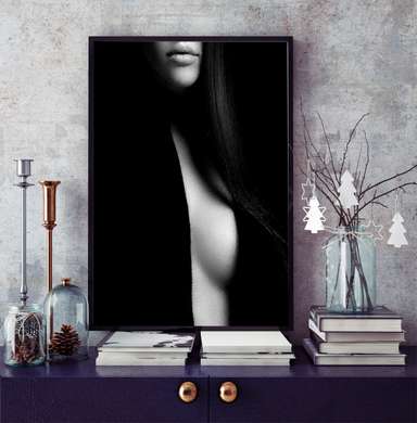 Poster - Black and white image of a girl, 60 x 90 см, Canvas on frame