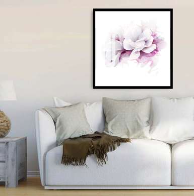 Poster - Floare albă cu contur violet, 100 x 100 см, Poster inramat pe sticla, Flori