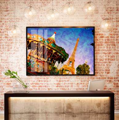 Постер - Сказочный Париж на закате, 90 x 60 см, Постер в раме, Города и Карты