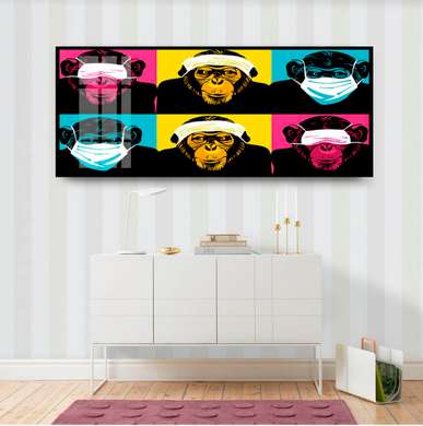 Poster, Maimuțele drăguțe, 90 x 45 см, 60 x 90 см, Poster inramat pe sticla
