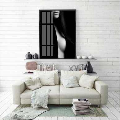 Poster - Imagine alb-negru a unei fete, 40 x 40 см, 60 x 90 см, Poster inramat pe sticla
