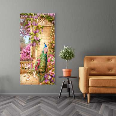Poster - Firebird on the background of the courtyard, 50 x 150 см, Framed poster, Botanical