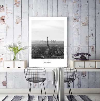 Poster - Turnul Eiffel în alb și negru, 60 x 90 см, Poster înrămat, Alb Negru