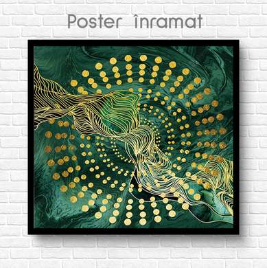 Poster - Verde și auriu abstract, 40 x 40 см, Panza pe cadru