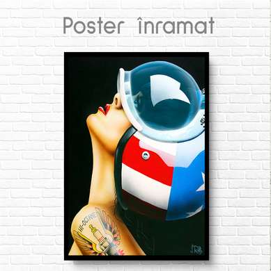 Poster - Fată cu cască, 60 x 90 см, Poster inramat pe sticla