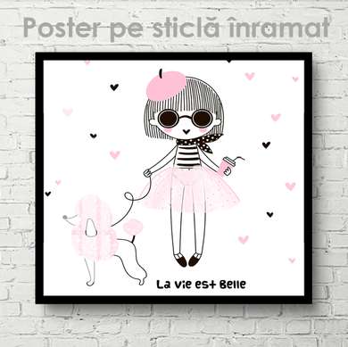 Poster - Fetița cu pudel, 40 x 40 см, Panza pe cadru, Pentru Copii