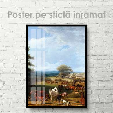 Poster - Cai în pășune, 30 x 45 см, Panza pe cadru, Pictura