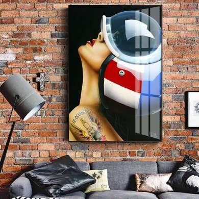Poster - Girl in a helmet, 60 x 90 см, Framed poster on glass, Nude