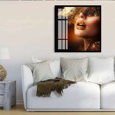 Poster - Glamour de aur, 100 x 100 см, Poster inramat pe sticla