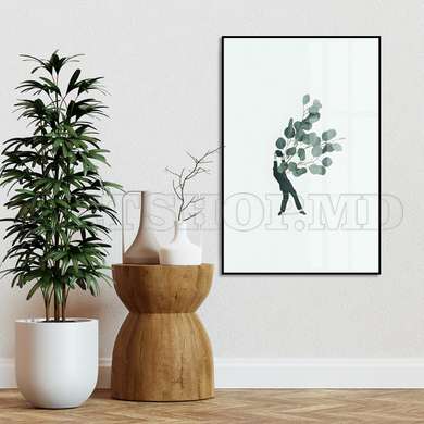 Poster - The man with leaves, 60 x 90 см, Framed poster on glass, Minimalism