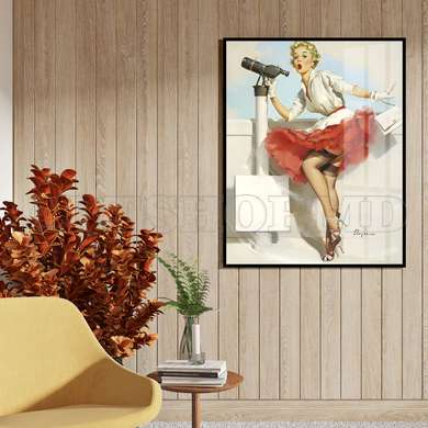 Poster - Marilyn Monroe într-o fustă roșie, 30 x 45 см, Panza pe cadru, Persoane Celebre