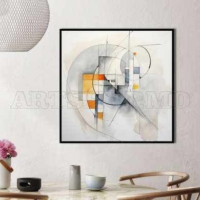 Poster - Grey Geometric Abstraction, 100 x 100 см, Framed poster on glass, Abstract