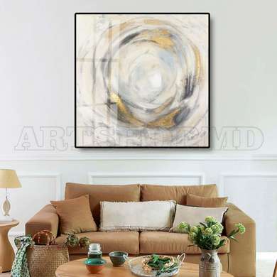 Poster - Cerc abstract cu elemente aurii, 40 x 40 см, Panza pe cadru, Abstracție