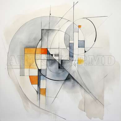 Poster - Grey Geometric Abstraction, 100 x 100 см, Framed poster on glass, Abstract