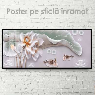 Poster - Floare gingașă și rățuște, 90 x 45 см, Poster inramat pe sticla