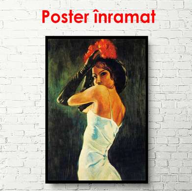 Poster - Girl with a red flower on her head, 60 x 90 см, Framed poster, Different