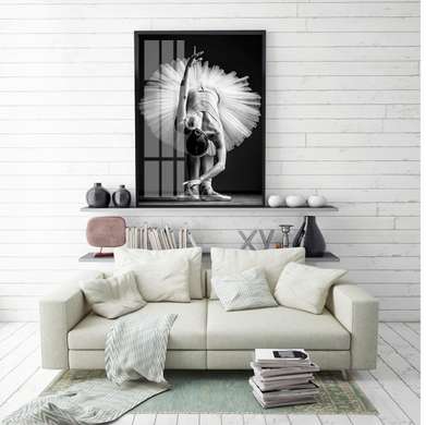 Poster - Ballerina, 60 x 90 см, Framed poster on glass, Black & White