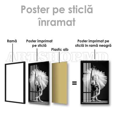 Постер - Балерина, 60 x 90 см, Постер на Стекле в раме, Черно Белые