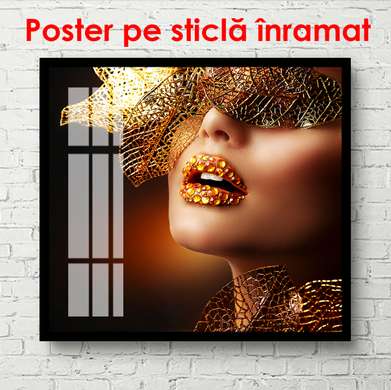 Poster - Glamour de aur, 100 x 100 см, Poster inramat pe sticla