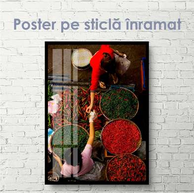 Постер - Продажа специи, 45 x 90 см, Постер на Стекле в раме, Еда и Напитки