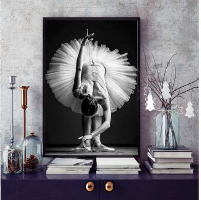 Постер - Балерина, 60 x 90 см, Постер на Стекле в раме, Черно Белые
