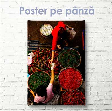 Постер - Продажа специи, 45 x 90 см, Постер на Стекле в раме, Еда и Напитки