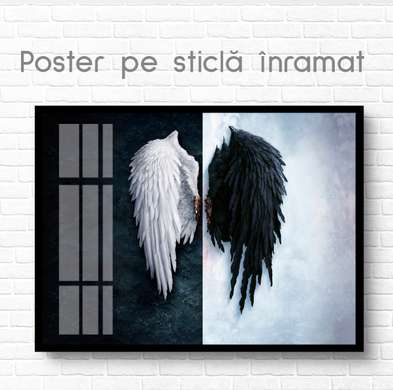 Постер - Крылья, 90 x 60 см, Постер на Стекле в раме, Черно Белые