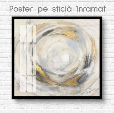 Постер - Абстрактный круг с золотыми элементами, 100 x 100 см, Постер на Стекле в раме