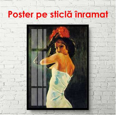Постер - Девушка с красным цветком на голове, 60 x 90 см, Постер в раме, Разные