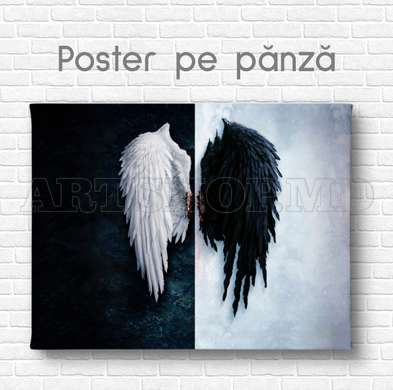Постер - Крылья, 45 x 30 см, Холст на подрамнике, Черно Белые