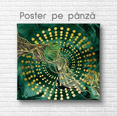 Постер - Зелено-золотая абстракция, 40 x 40 см, Холст на подрамнике