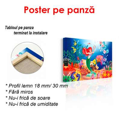 Poster - Sirena mică cu pește în fundull oceanului, 90 x 60 см, Poster înrămat, Pentru Copii