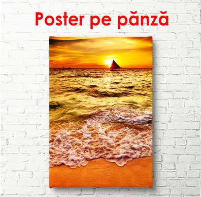 Poster - Golden sunset, 45 x 90 см, Framed poster, Marine Theme