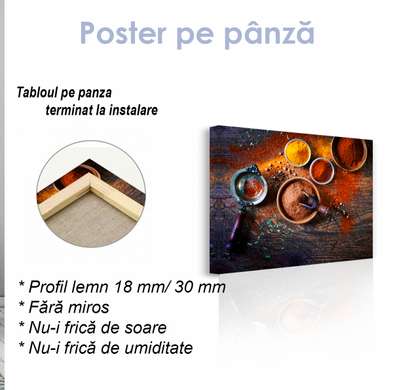 Poster - fragrant spices and wooden table, 45 x 30 см, Canvas on frame