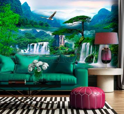 Wall Mural - Waterfalls in the green mountains