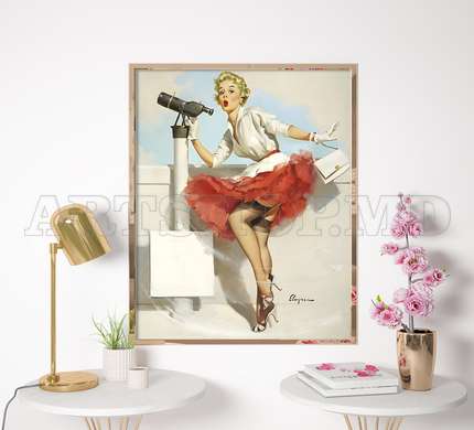 Poster - Marilyn Monroe într-o fustă roșie, 30 x 45 см, Panza pe cadru, Persoane Celebre