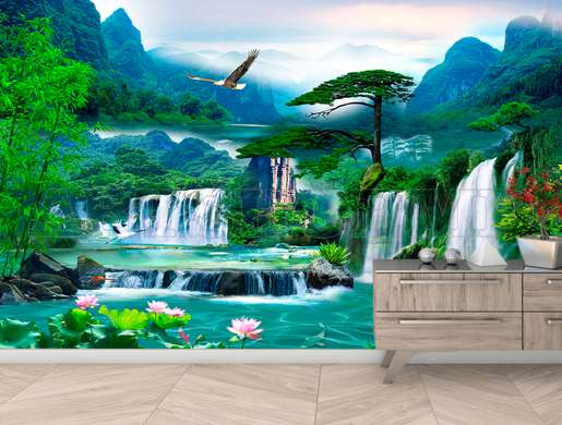 Wall Mural - Waterfalls in the green mountains