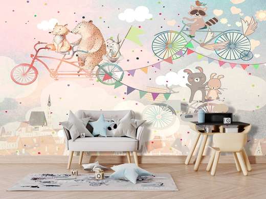 Nursery Wall Mural - Cute animals on bikes